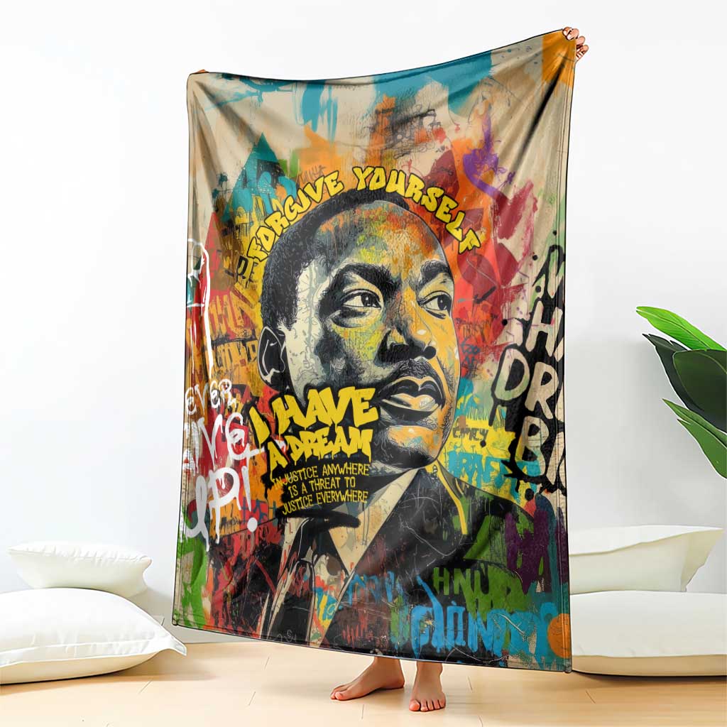 Martin Luther King Graffiti Style Graphic Blanket with Colorful Spray Paint Quotes and Crown Detail - Wonder Print Shop