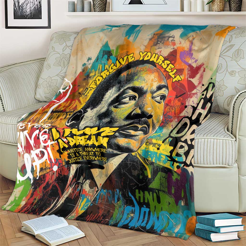 Martin Luther King Graffiti Style Graphic Blanket with Colorful Spray Paint Quotes and Crown Detail - Wonder Print Shop