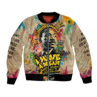 Martin Luther King Graffiti Style Graphic Bomber Jacket with Colorful Spray Paint Quotes and Crown Detail - Wonder Print Shop