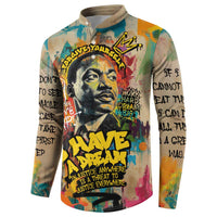 Martin Luther King Graffiti Style Graphic Button Sweatshirt with Colorful Spray Paint Quotes and Crown Detail - Wonder Print Shop