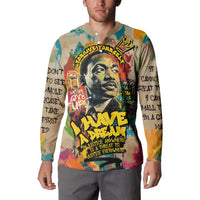 Martin Luther King Graffiti Style Graphic Button Sweatshirt with Colorful Spray Paint Quotes and Crown Detail - Wonder Print Shop