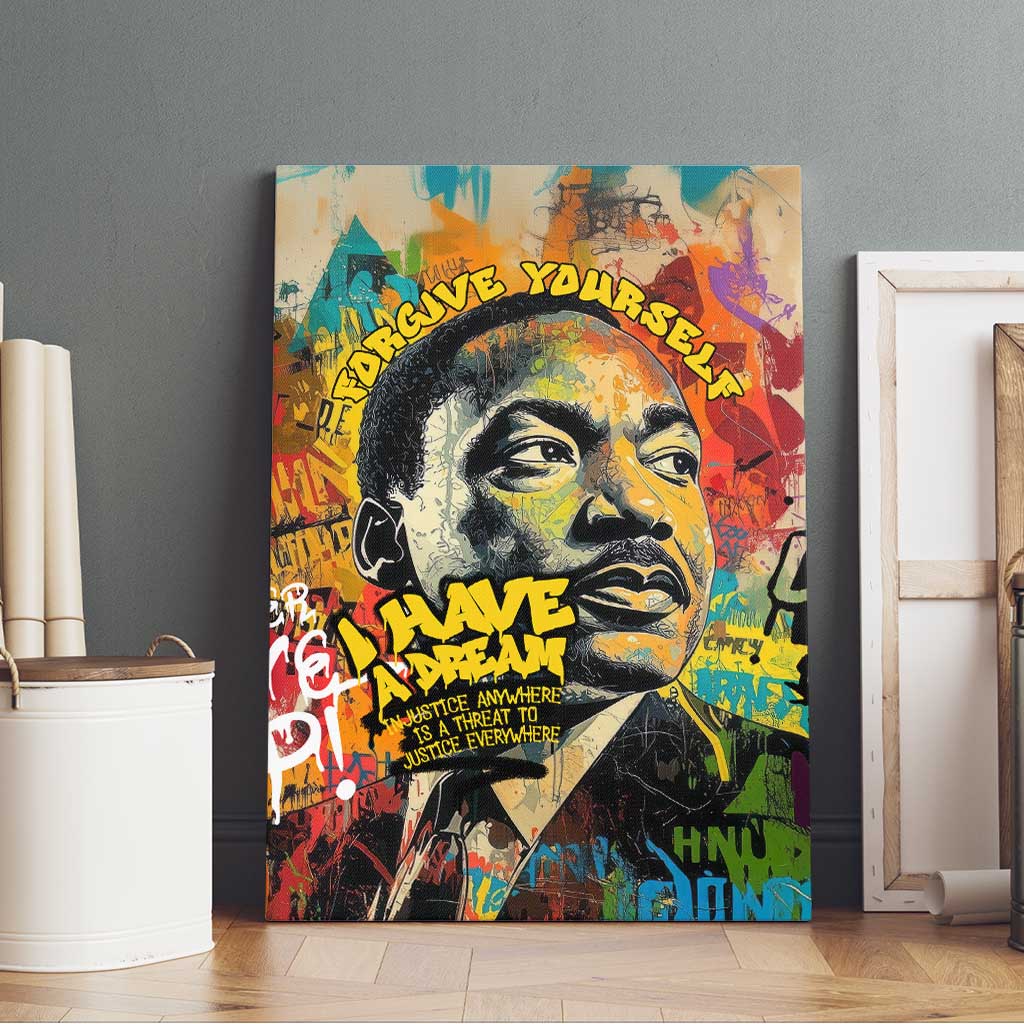 Martin Luther King Graffiti Style Graphic Canvas Wall Art with Colorful Spray Paint Quotes and Crown Detail - Wonder Print Shop