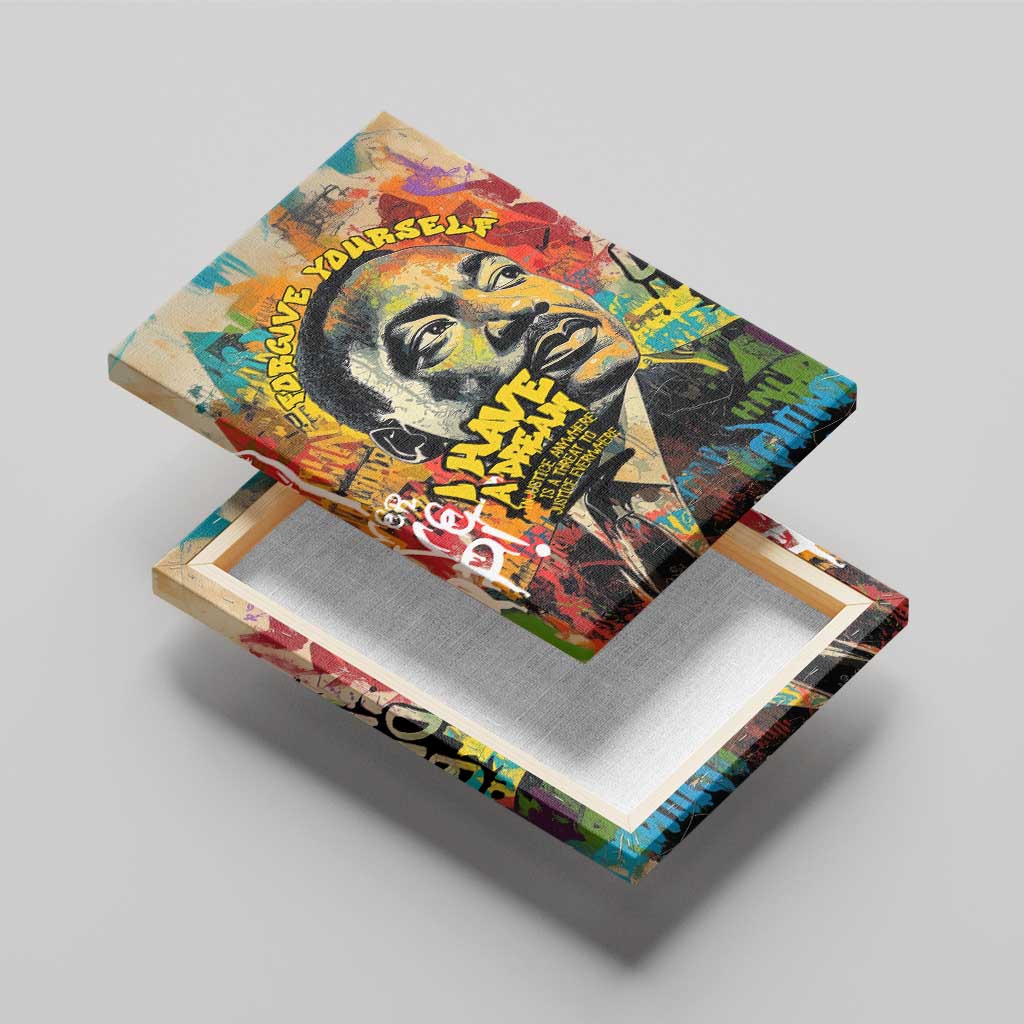 Martin Luther King Graffiti Style Graphic Canvas Wall Art with Colorful Spray Paint Quotes and Crown Detail - Wonder Print Shop