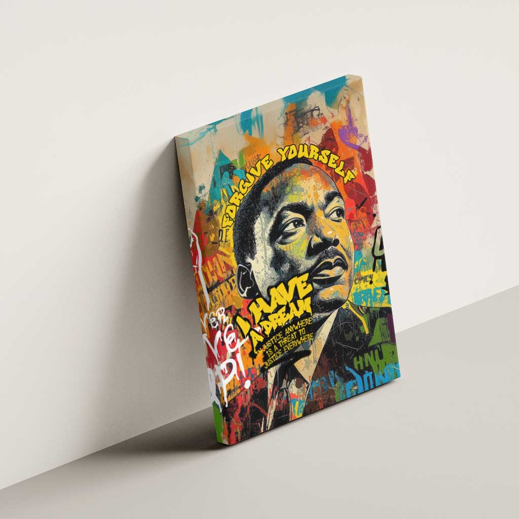 Martin Luther King Graffiti Style Graphic Canvas Wall Art with Colorful Spray Paint Quotes and Crown Detail - Wonder Print Shop