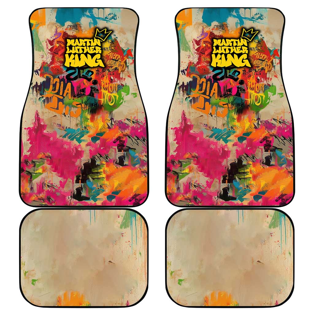 Martin Luther King Graffiti Style Graphic Car Mats with Colorful Spray Paint Quotes and Crown Detail - Wonder Print Shop