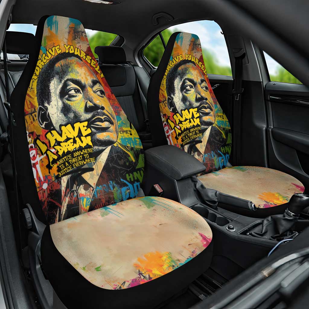 Martin Luther King Graffiti Style Graphic Car Seat Cover with Colorful Spray Paint Quotes and Crown Detail - Wonder Print Shop
