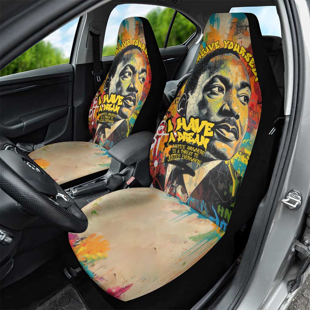 Martin Luther King Graffiti Style Graphic Car Seat Cover with Colorful Spray Paint Quotes and Crown Detail - Wonder Print Shop