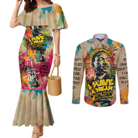 Martin Luther King Graffiti Style Graphic Couples Matching Mermaid Dress and Long Sleeve Button Shirt with Colorful Spray Paint Quotes and Crown Detail - Wonder Print Shop
