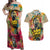 Martin Luther King Graffiti Style Graphic Couples Matching Off Shoulder Maxi Dress and Hawaiian Shirt with Colorful Spray Paint Quotes and Crown Detail - Wonder Print Shop
