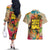 Martin Luther King Graffiti Style Graphic Couples Matching Off The Shoulder Long Sleeve Dress and Hawaiian Shirt with Colorful Spray Paint Quotes and Crown Detail - Wonder Print Shop