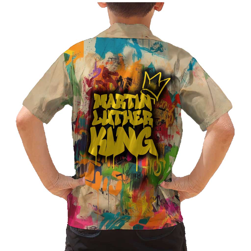 Martin Luther King Graffiti Style Graphic Family Matching Mermaid Dress and Hawaiian Shirt with Colorful Spray Paint Quotes and Crown Detail - Wonder Print Shop