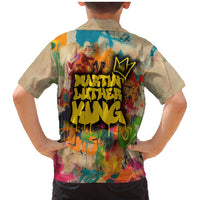 Martin Luther King Graffiti Style Graphic Family Matching Mermaid Dress and Hawaiian Shirt with Colorful Spray Paint Quotes and Crown Detail - Wonder Print Shop