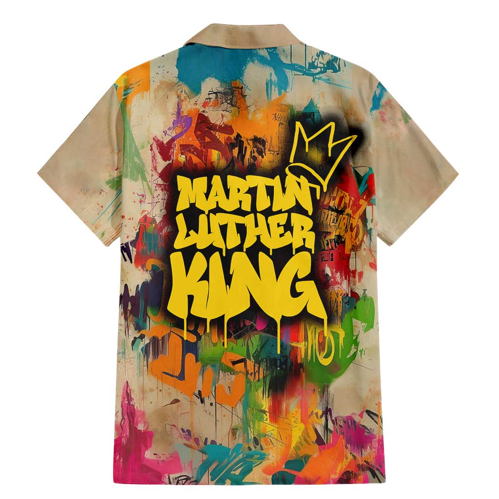 Martin Luther King Graffiti Style Graphic Family Matching Mermaid Dress and Hawaiian Shirt with Colorful Spray Paint Quotes and Crown Detail - Wonder Print Shop