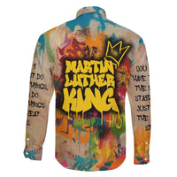 Martin Luther King Graffiti Style Graphic Family Matching Off The Shoulder Long Sleeve Dress and Hawaiian Shirt with Colorful Spray Paint Quotes and Crown Detail - Wonder Print Shop