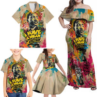 Martin Luther King Graffiti Style Graphic Family Matching Off Shoulder Maxi Dress and Hawaiian Shirt with Colorful Spray Paint Quotes and Crown Detail - Wonder Print Shop