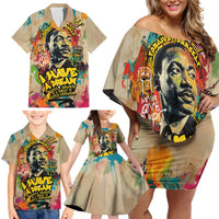 Martin Luther King Graffiti Style Graphic Family Matching Off Shoulder Short Dress and Hawaiian Shirt with Colorful Spray Paint Quotes and Crown Detail - Wonder Print Shop
