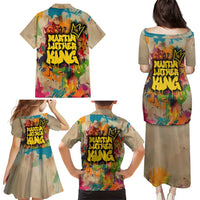 Martin Luther King Graffiti Style Graphic Family Matching Puletasi and Hawaiian Shirt with Colorful Spray Paint Quotes and Crown Detail - Wonder Print Shop