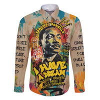 Martin Luther King Graffiti Style Graphic Family Matching Short Sleeve Bodycon Dress and Hawaiian Shirt with Colorful Spray Paint Quotes and Crown Detail - Wonder Print Shop