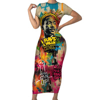 Martin Luther King Graffiti Style Graphic Family Matching Short Sleeve Bodycon Dress and Hawaiian Shirt with Colorful Spray Paint Quotes and Crown Detail - Wonder Print Shop