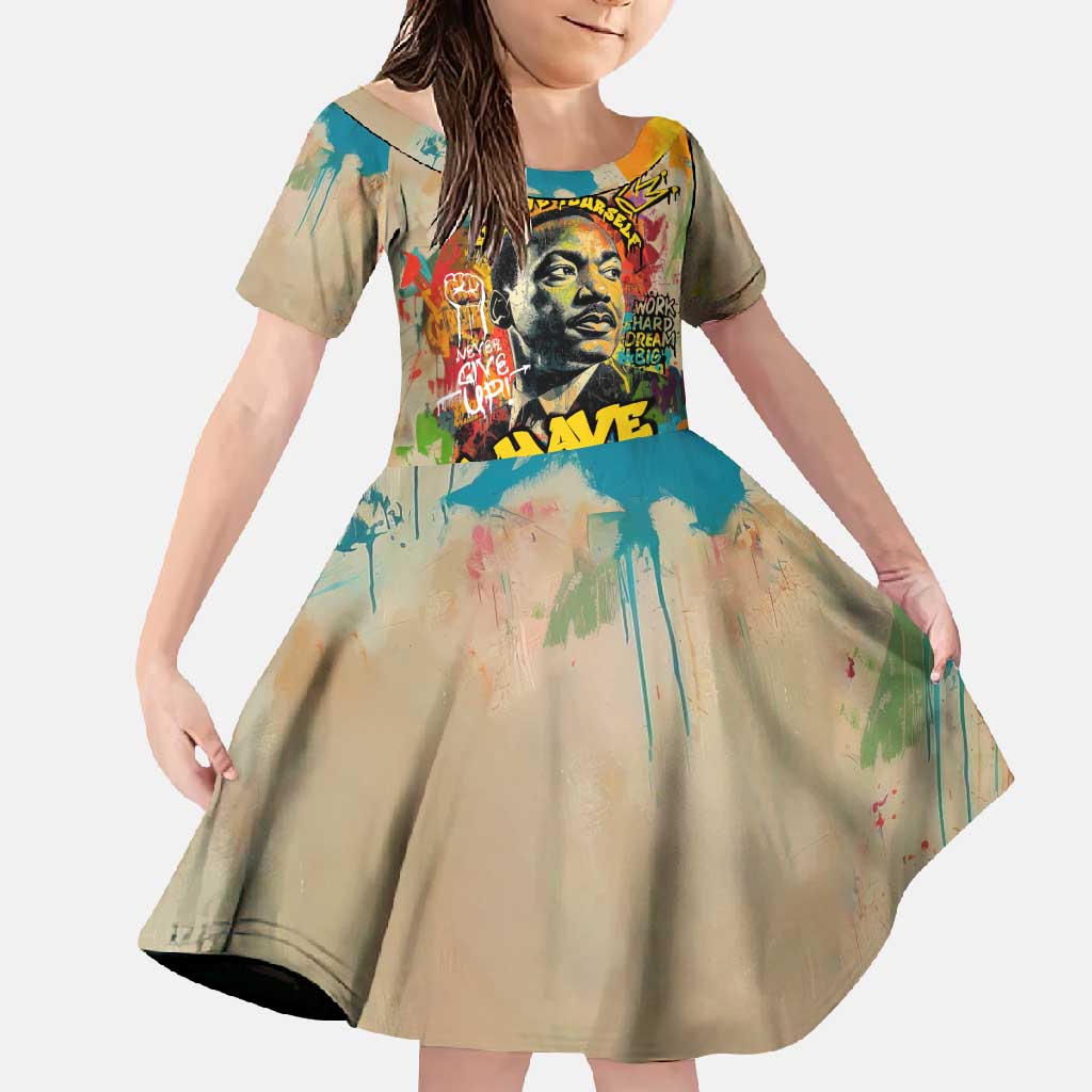 Martin Luther King Graffiti Style Graphic Family Matching Summer Maxi Dress and Hawaiian Shirt with Colorful Spray Paint Quotes and Crown Detail - Wonder Print Shop