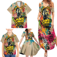 Martin Luther King Graffiti Style Graphic Family Matching Summer Maxi Dress and Hawaiian Shirt with Colorful Spray Paint Quotes and Crown Detail - Wonder Print Shop