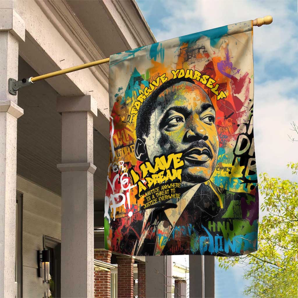 Martin Luther King Graffiti Style Graphic Garden Flag with Colorful Spray Paint Quotes and Crown Detail - Wonder Print Shop