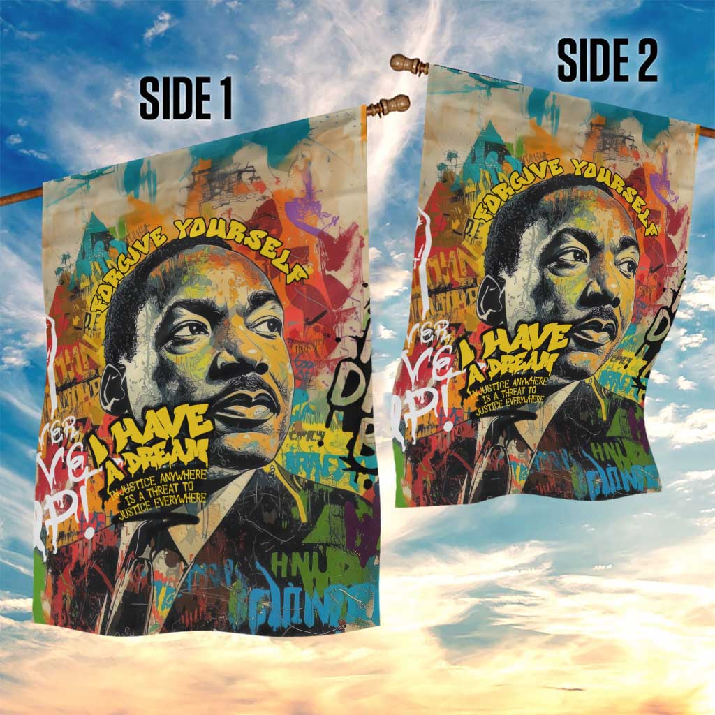 Martin Luther King Graffiti Style Graphic Garden Flag with Colorful Spray Paint Quotes and Crown Detail - Wonder Print Shop