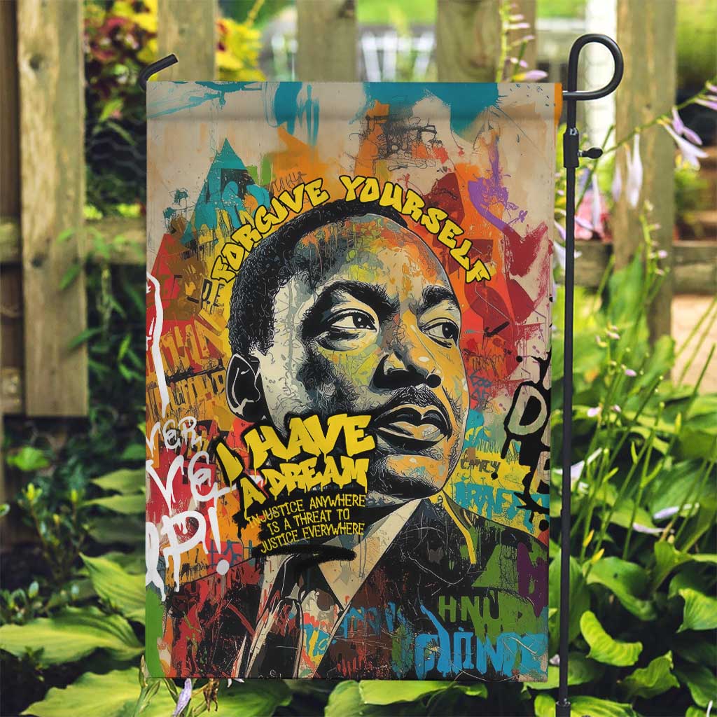 Martin Luther King Graffiti Style Graphic Garden Flag with Colorful Spray Paint Quotes and Crown Detail - Wonder Print Shop