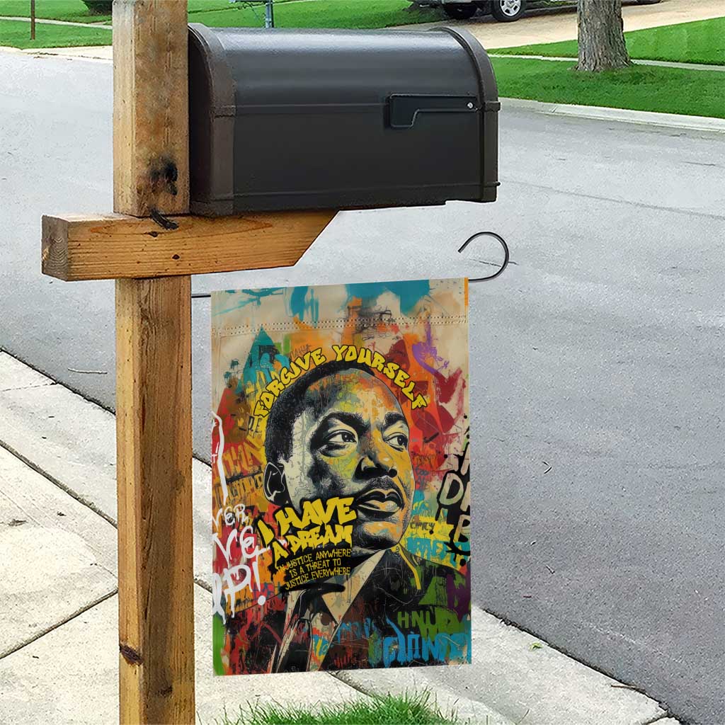 Martin Luther King Graffiti Style Graphic Garden Flag with Colorful Spray Paint Quotes and Crown Detail - Wonder Print Shop