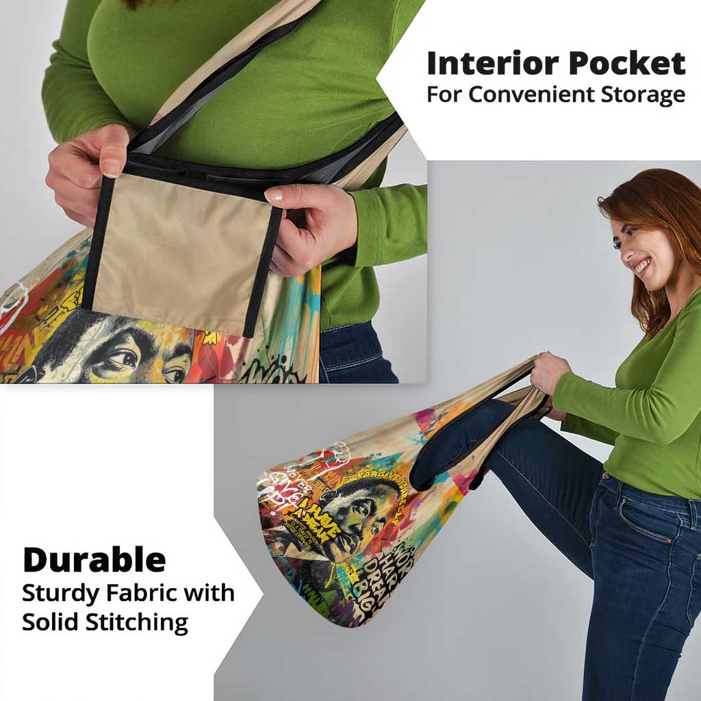 Martin Luther King Graffiti Style Graphic Grocery Bag with Colorful Spray Paint Quotes and Crown Detail - Wonder Print Shop