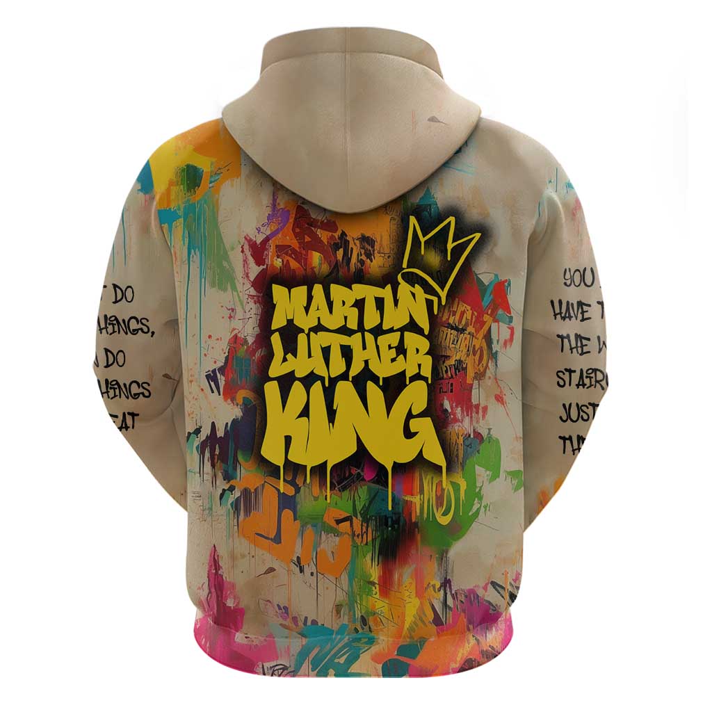 Martin Luther King Graffiti Style Graphic Hoodie with Colorful Spray Paint Quotes and Crown Detail - Wonder Print Shop