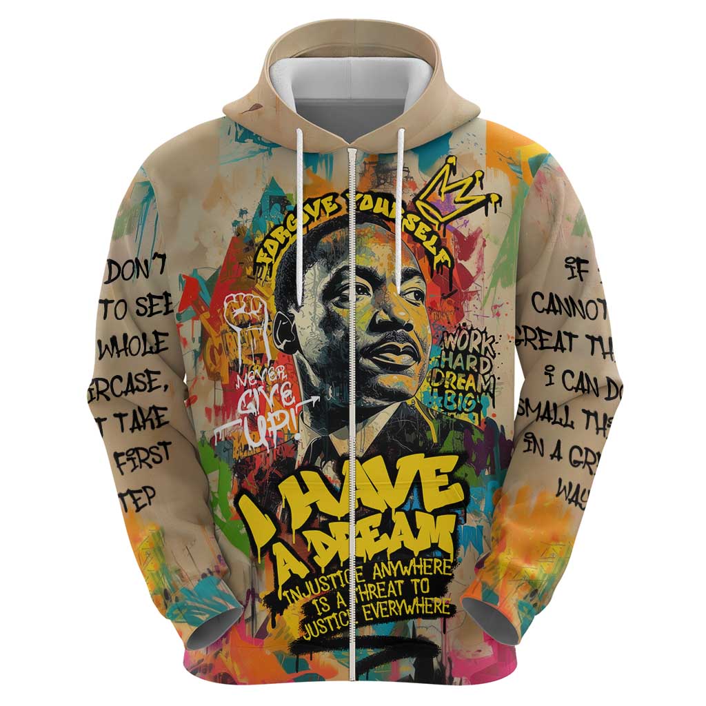 Martin Luther King Graffiti Style Graphic Hoodie with Colorful Spray Paint Quotes and Crown Detail - Wonder Print Shop