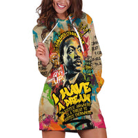 Martin Luther King Graffiti Style Graphic Hoodie Dress with Colorful Spray Paint Quotes and Crown Detail - Wonder Print Shop