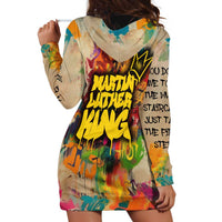 Martin Luther King Graffiti Style Graphic Hoodie Dress with Colorful Spray Paint Quotes and Crown Detail - Wonder Print Shop