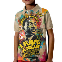 Martin Luther King Graffiti Style Graphic Kid Polo Shirt with Colorful Spray Paint Quotes and Crown Detail - Wonder Print Shop