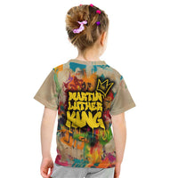 Martin Luther King Graffiti Style Graphic Kid T Shirt with Colorful Spray Paint Quotes and Crown Detail - Wonder Print Shop