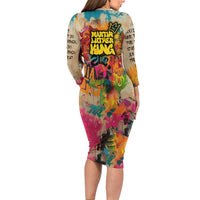 Martin Luther King Graffiti Style Graphic Long Sleeve Bodycon Dress with Colorful Spray Paint Quotes and Crown Detail - Wonder Print Shop