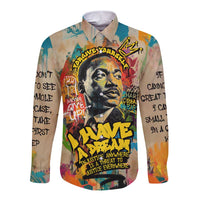 Martin Luther King Graffiti Style Graphic Long Sleeve Button Shirt with Colorful Spray Paint Quotes and Crown Detail - Wonder Print Shop