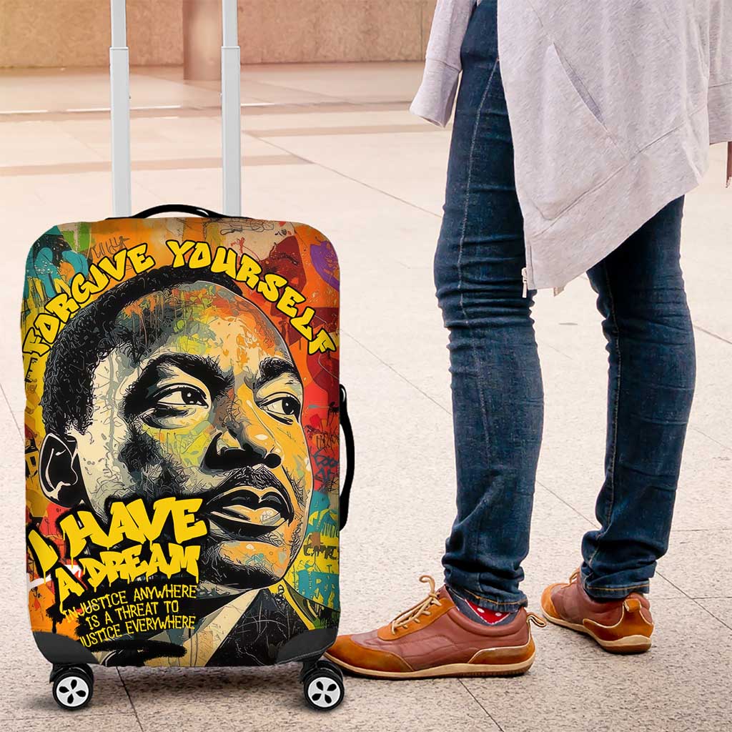 Martin Luther King Graffiti Style Graphic Luggage Cover with Colorful Spray Paint Quotes and Crown Detail - Wonder Print Shop