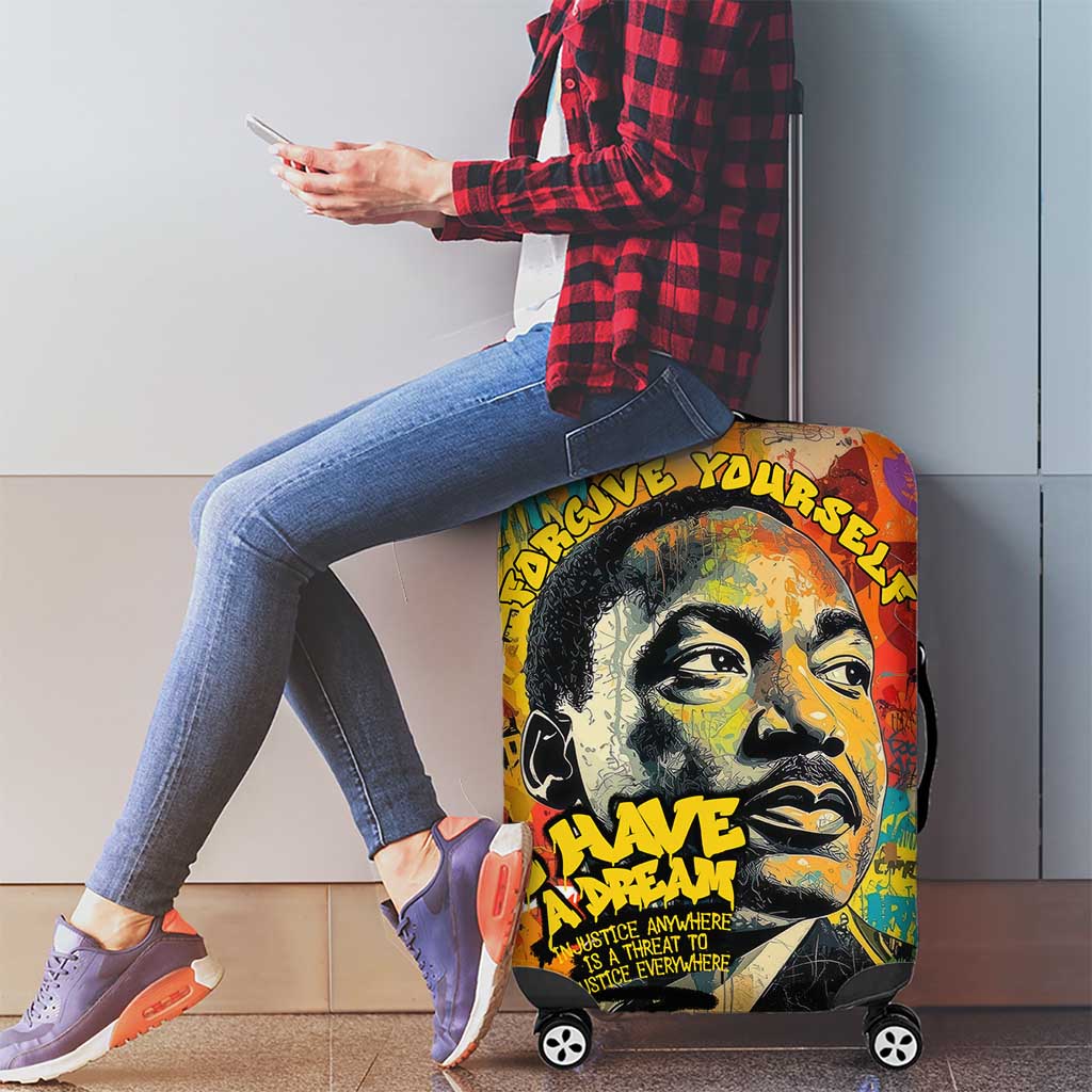 Martin Luther King Graffiti Style Graphic Luggage Cover with Colorful Spray Paint Quotes and Crown Detail - Wonder Print Shop