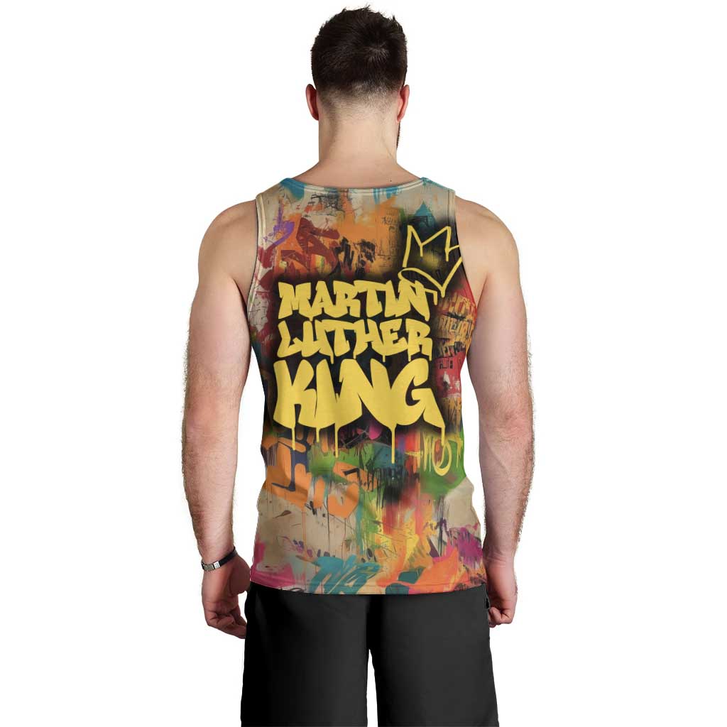 Martin Luther King Graffiti Style Graphic Men Tank Top with Colorful Spray Paint Quotes and Crown Detail - Wonder Print Shop