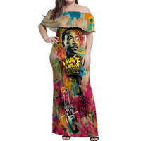 Martin Luther King Graffiti Style Graphic Off Shoulder Maxi Dress with Colorful Spray Paint Quotes and Crown Detail - Wonder Print Shop