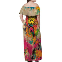 Martin Luther King Graffiti Style Graphic Off Shoulder Maxi Dress with Colorful Spray Paint Quotes and Crown Detail - Wonder Print Shop