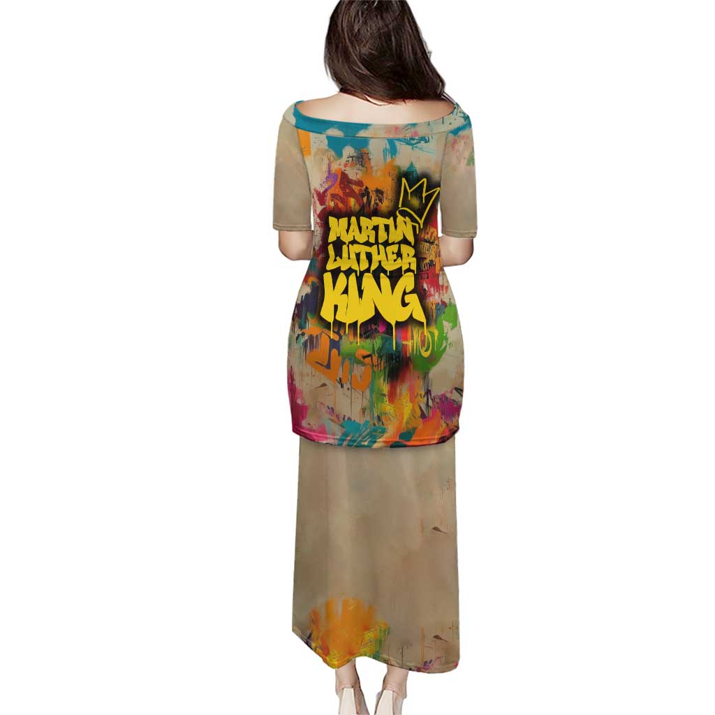 Martin Luther King Graffiti Style Graphic Puletasi with Colorful Spray Paint Quotes and Crown Detail - Wonder Print Shop