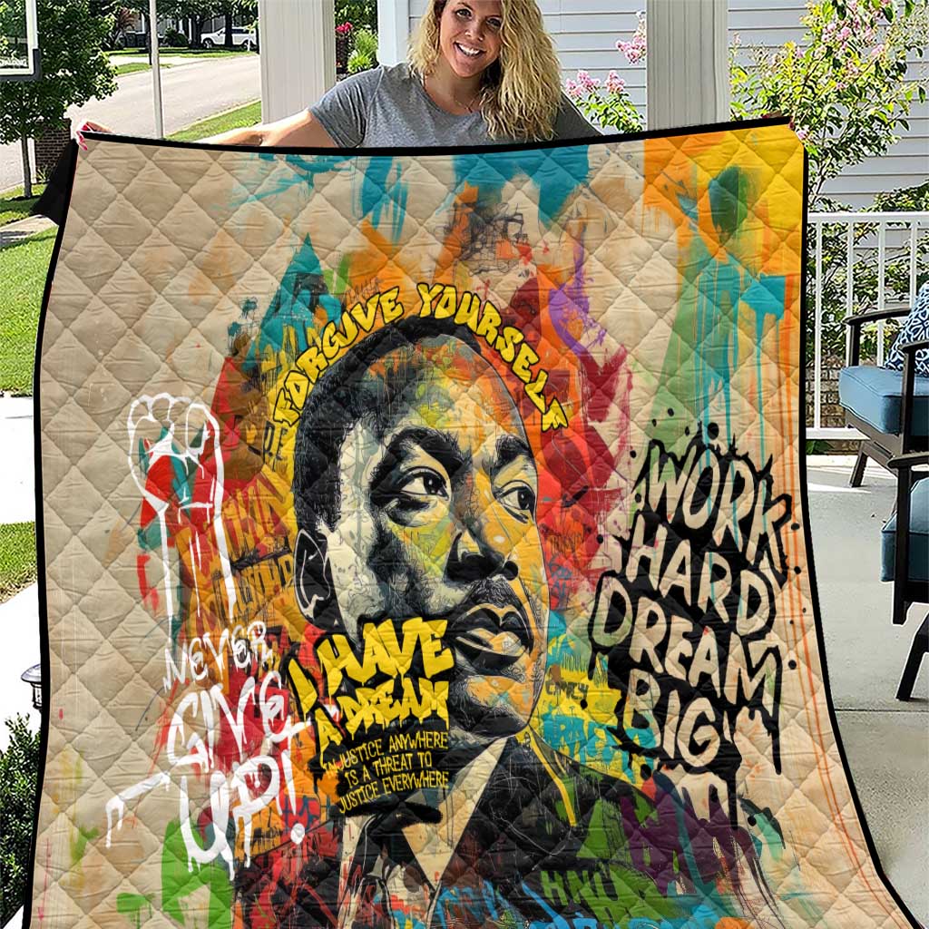 Martin Luther King Graffiti Style Graphic Quilt with Colorful Spray Paint Quotes and Crown Detail - Wonder Print Shop