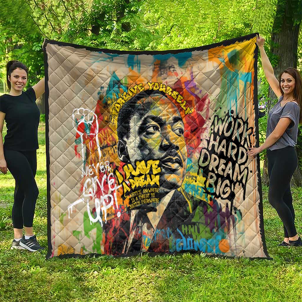 Martin Luther King Graffiti Style Graphic Quilt with Colorful Spray Paint Quotes and Crown Detail - Wonder Print Shop