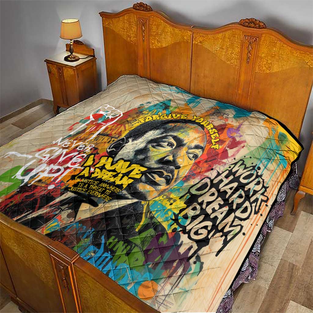 Martin Luther King Graffiti Style Graphic Quilt with Colorful Spray Paint Quotes and Crown Detail - Wonder Print Shop