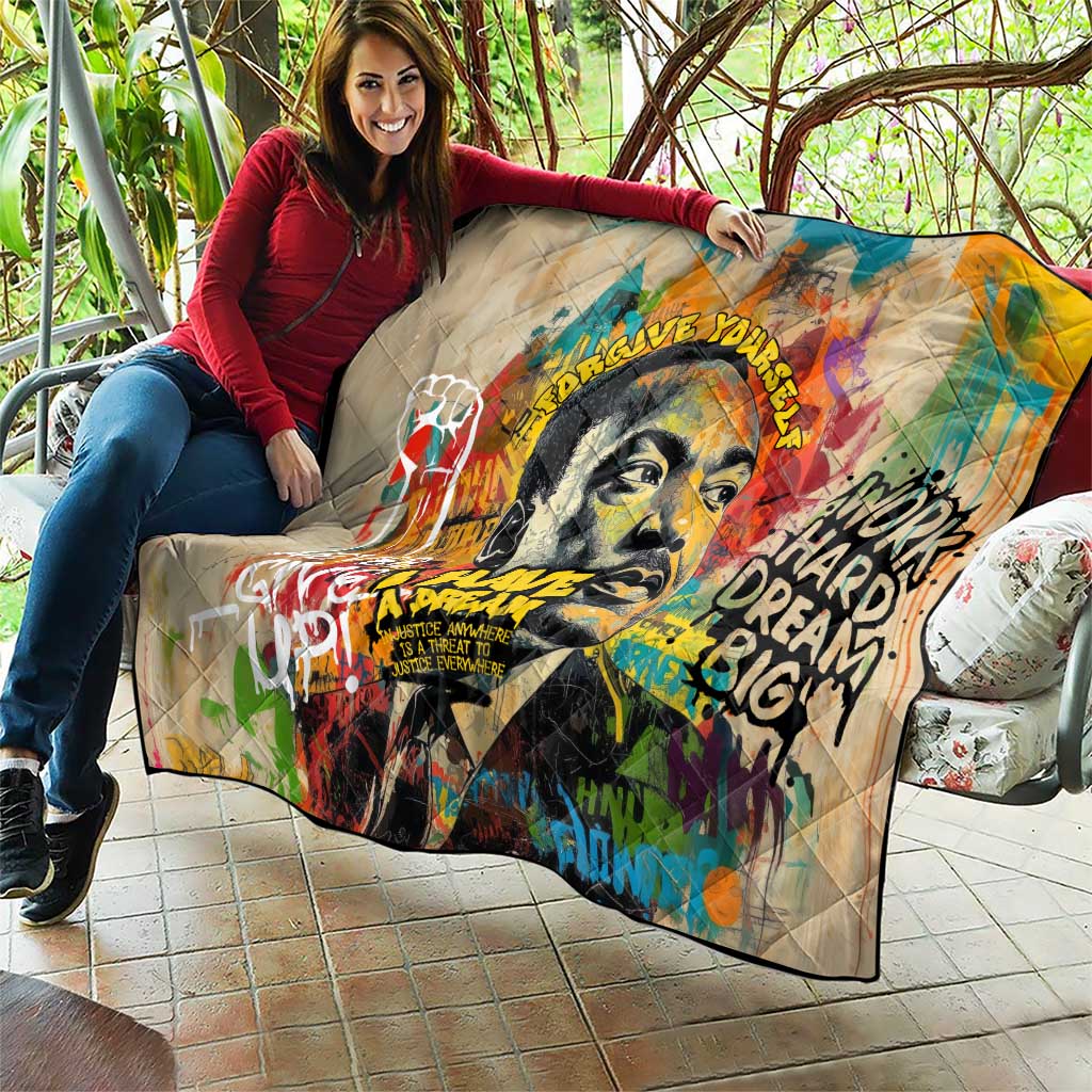 Martin Luther King Graffiti Style Graphic Quilt with Colorful Spray Paint Quotes and Crown Detail - Wonder Print Shop