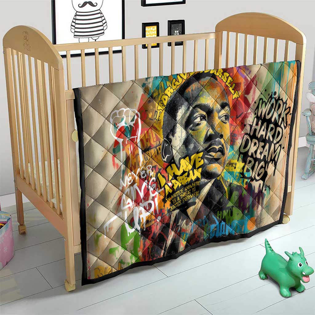Martin Luther King Graffiti Style Graphic Quilt with Colorful Spray Paint Quotes and Crown Detail - Wonder Print Shop