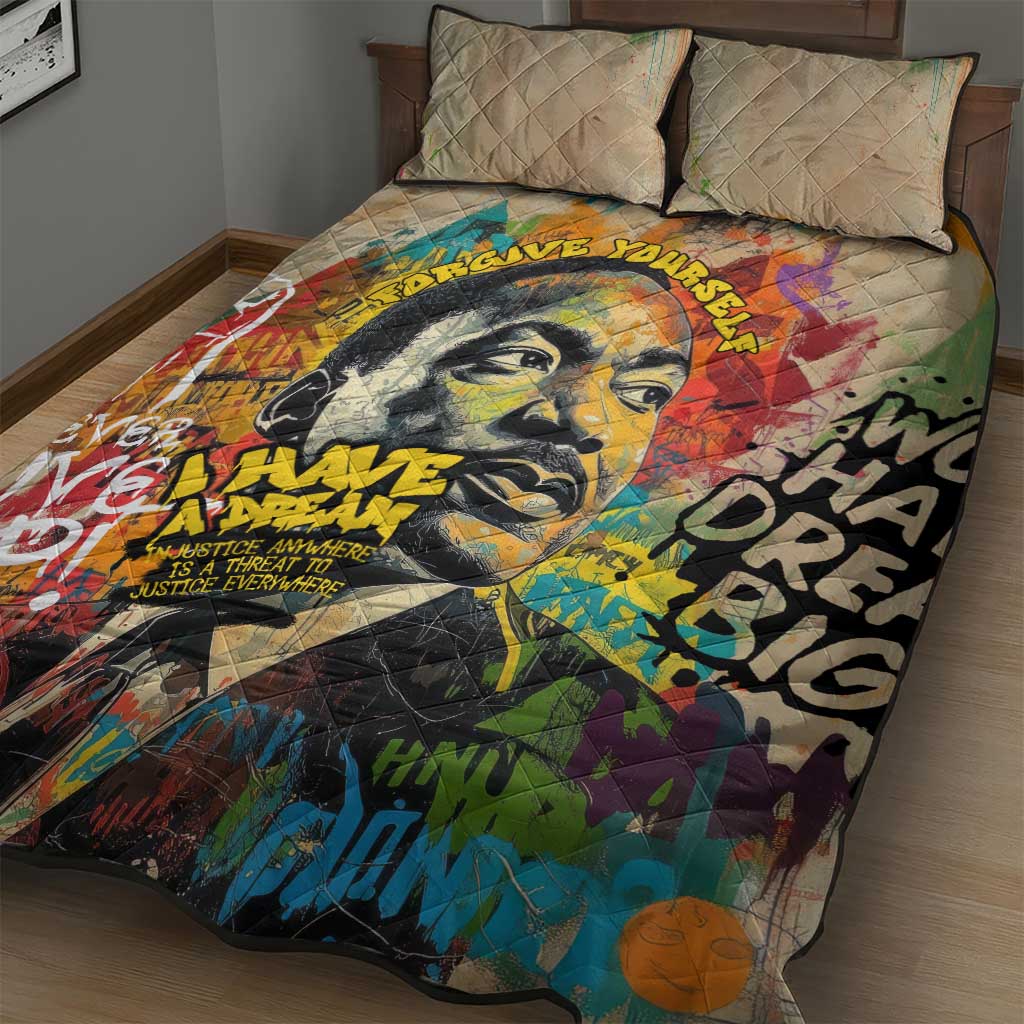 Martin Luther King Graffiti Style Graphic Quilt Bed Set with Colorful Spray Paint Quotes and Crown Detail - Wonder Print Shop